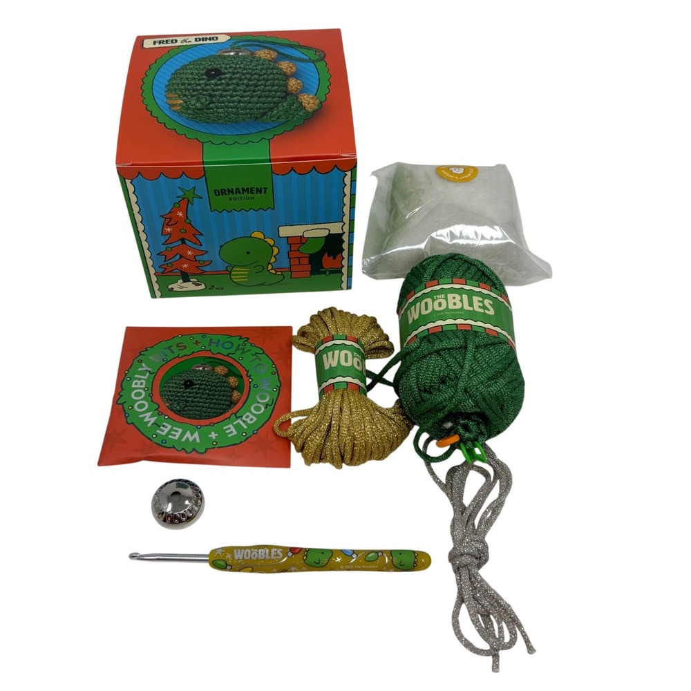 The Woobles Fred the Dino Ornament Crochet Kit Hook Easy Peasy Box o Wooblements